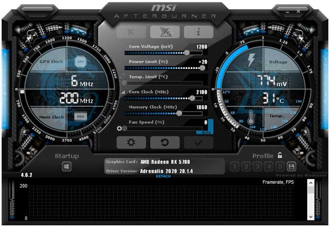 Pretaktovanie MSI RX 5700 GAMING X 8G; Afterburner