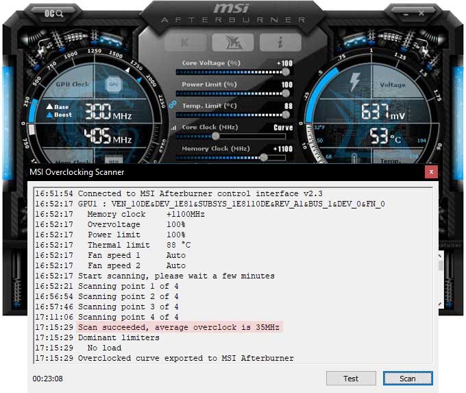 Pretaktovanie Gainward RTX 2080 SUPER Phoenix GS; Afterburner