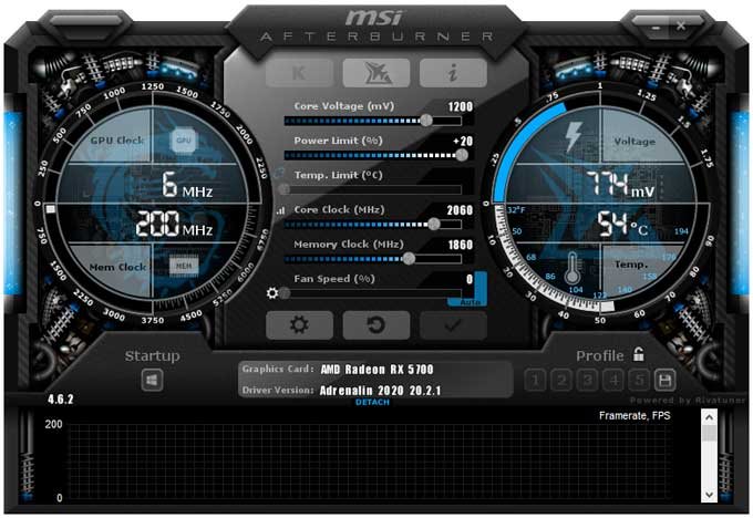 Pretaktovanie Asus DUAL RX 5700 O8G EVO; Afterburner