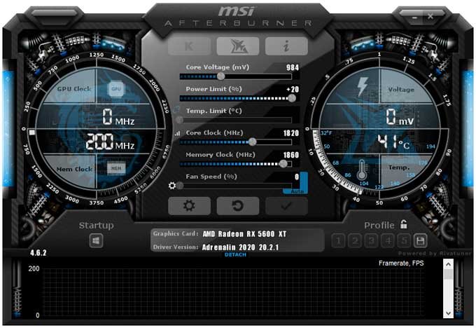 Pretaktovanie MSI RX 5600 XT GAMING X 6G; Afterburner