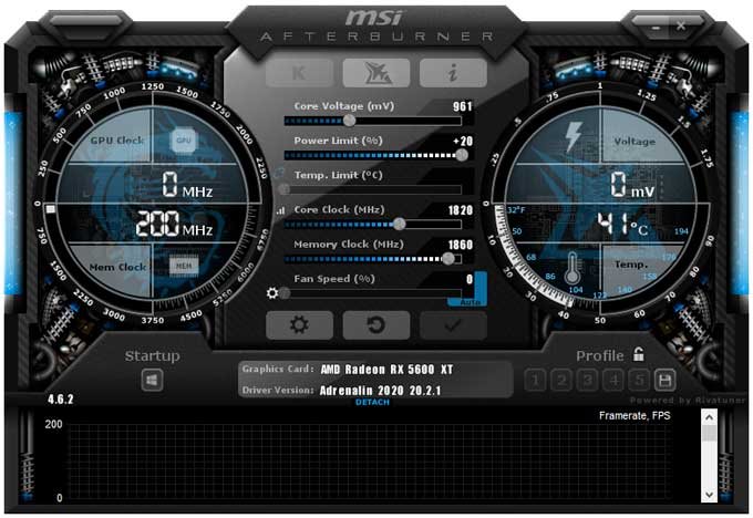 Pretaktovanie Asus STRIX RX 5600 XT T6G Gaming; Afterburner