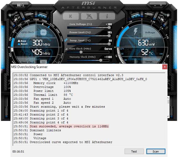 Pretaktovanie MSI RTX 2060 SUPER Gaming X; Afterburner