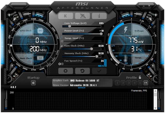 Pretaktovanie MSI RX 5600 XT MECH OC 6G; Afterburner