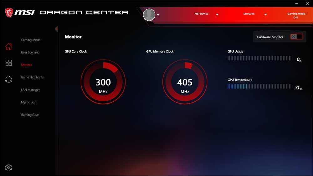 MSI Dragon Center: Hardware Monitor