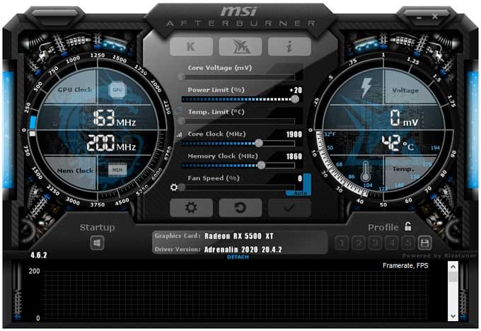 Pretaktovanie Sapphire PULSE RX 5500 XT 8G; Afterburner