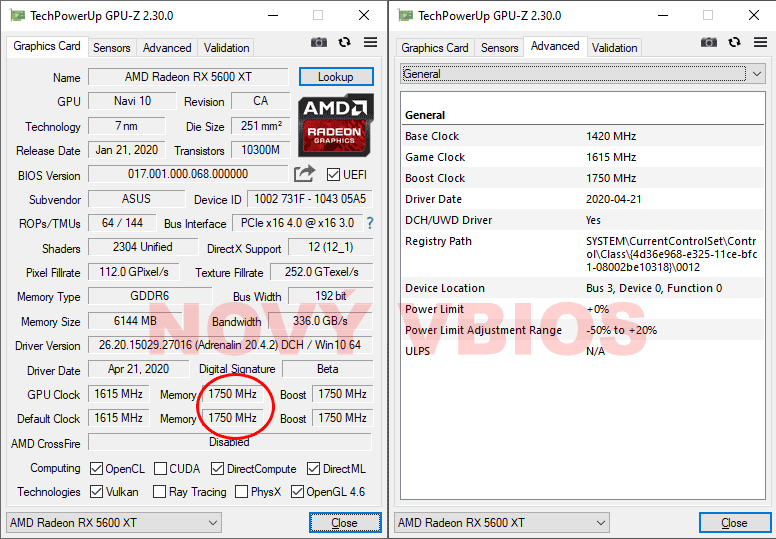Asus TUF 3 RX 5600 XT O6G EVO Gaming GPUZ; Nový vBIOS