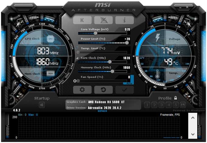 Pretaktovanie Asus TUF 3 RX 5600 XT O6G EVO Gaming; Afterburner