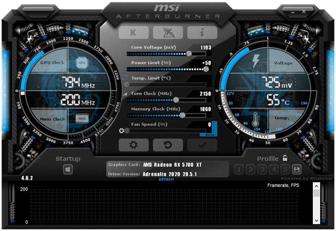 Pretaktovanie ASRock RX 5700 XT Taichi X 8G OC+; Afterburner