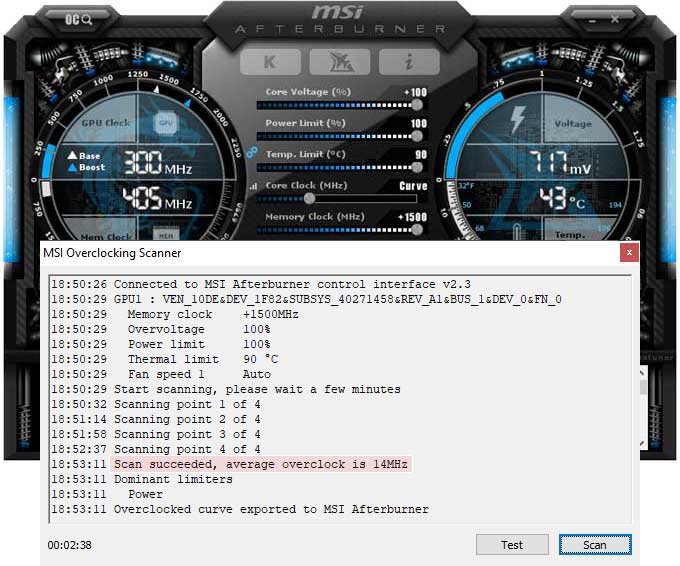 Pretaktovanie Gigabyte GTX 1650 D6 WINDFORCE OC 4G; Afterburner