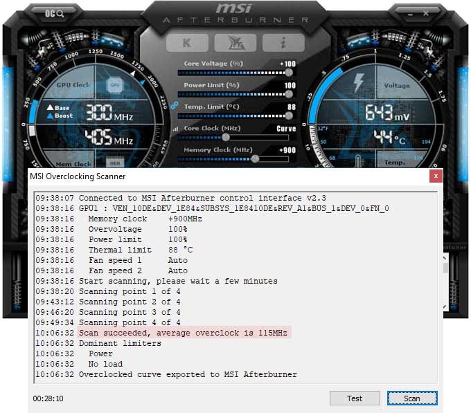 Pretaktovanie Gainward RTX 2070 SUPER Phoenix V1; Afterburner