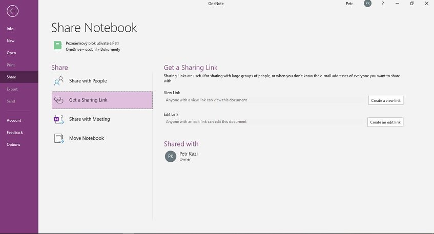 OneNote – zdieľanie