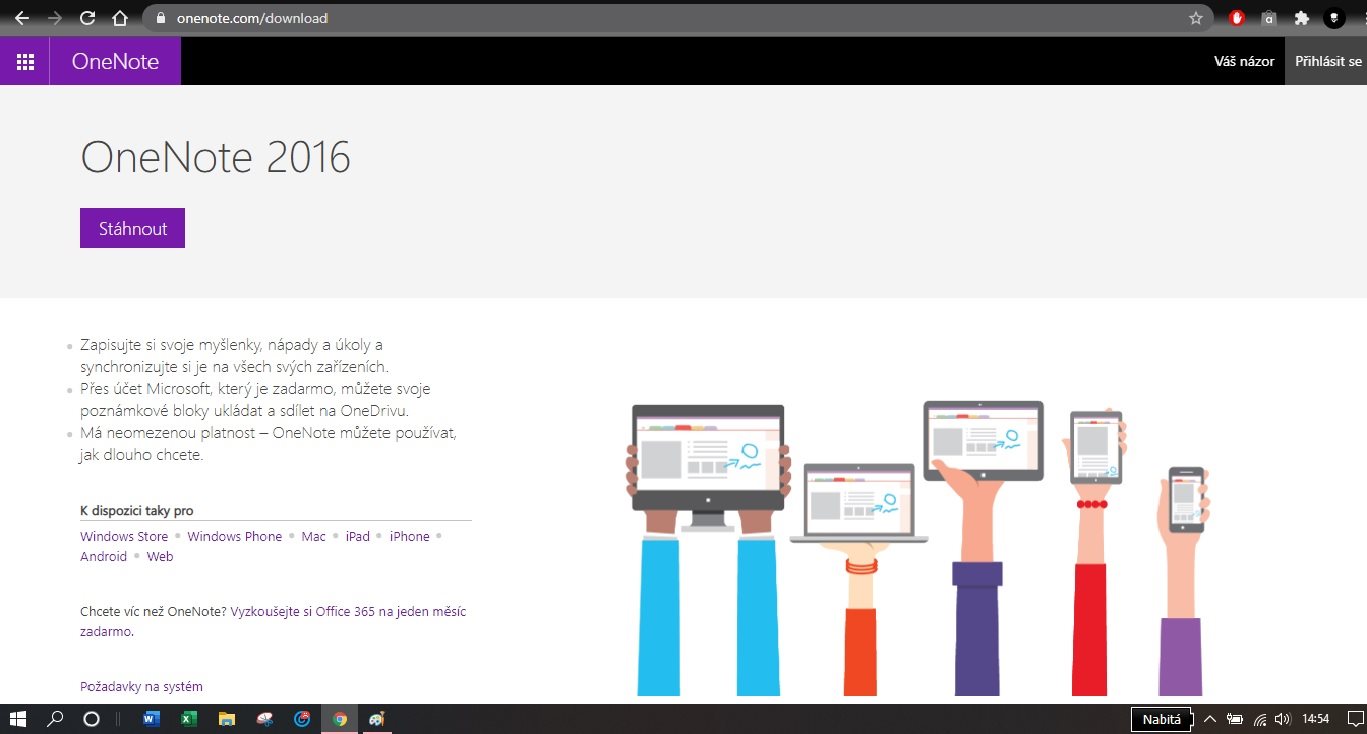 Webová stránka na stiahnutie aplikácie OneNote