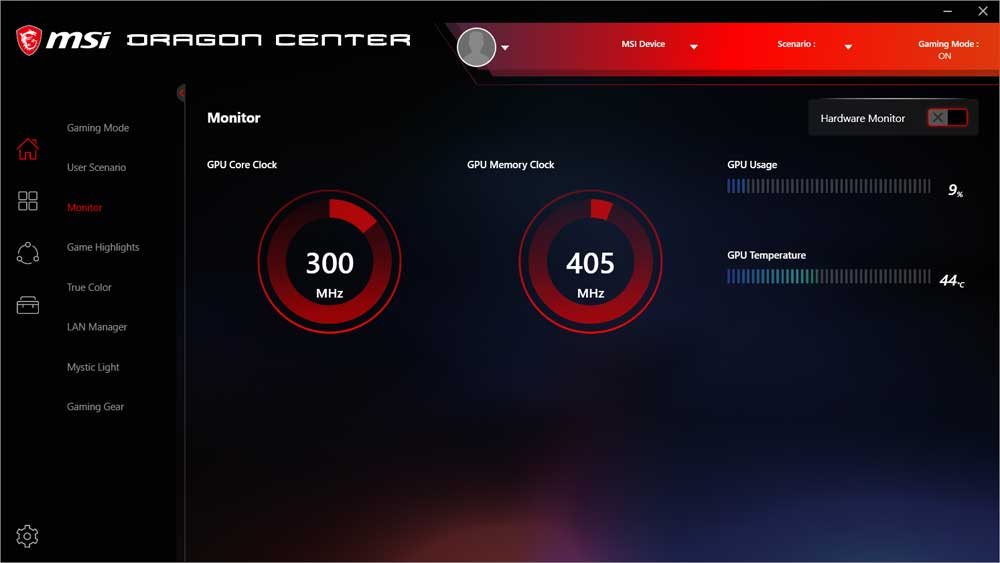 MSI Dragon Center: Hardware Monitor