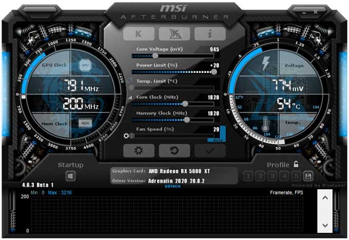 Pretaktovanie ASRock RX 5600 XT Phantom Gaming D3 6G OC; Afterburner