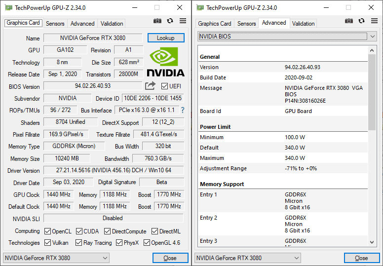 Inno3D RTX 3080 iCHILL X3 10G GPUZ