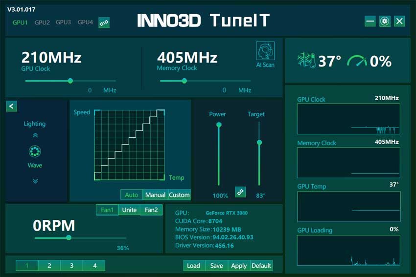 Inno3D TuneIT: hlavný panel