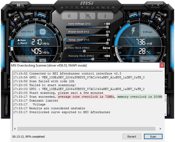 Pretaktovanie Asus STRIX RTX 3080 O10G Gaming; Afterburner