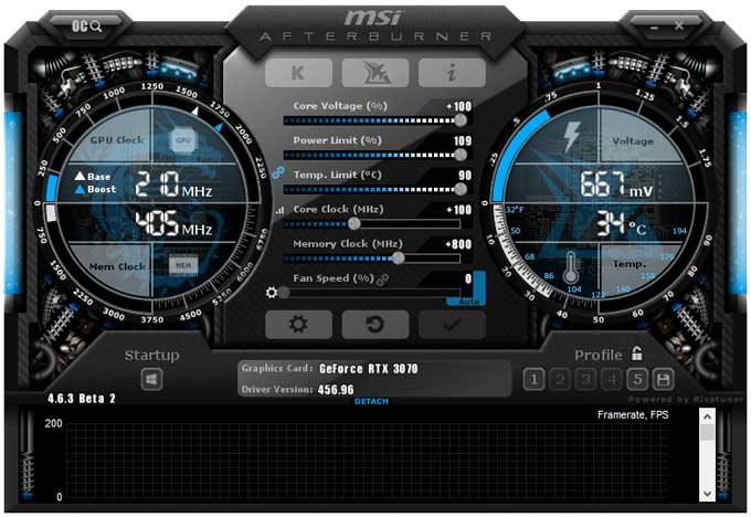 Pretaktovanie NVIDIA RTX 3070 Founders Edition; Afterburner