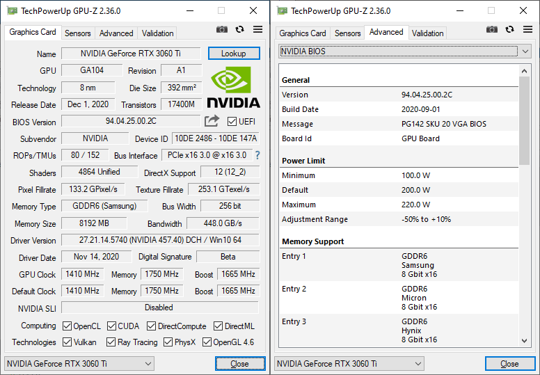 NVIDIA RTX 3060 Ti Founders Edition GPUZ