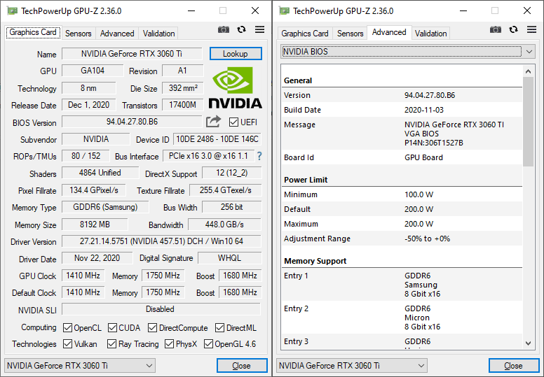Inno3D RTX 3060 Ti TWIN X2 OC 8G GPUZ
