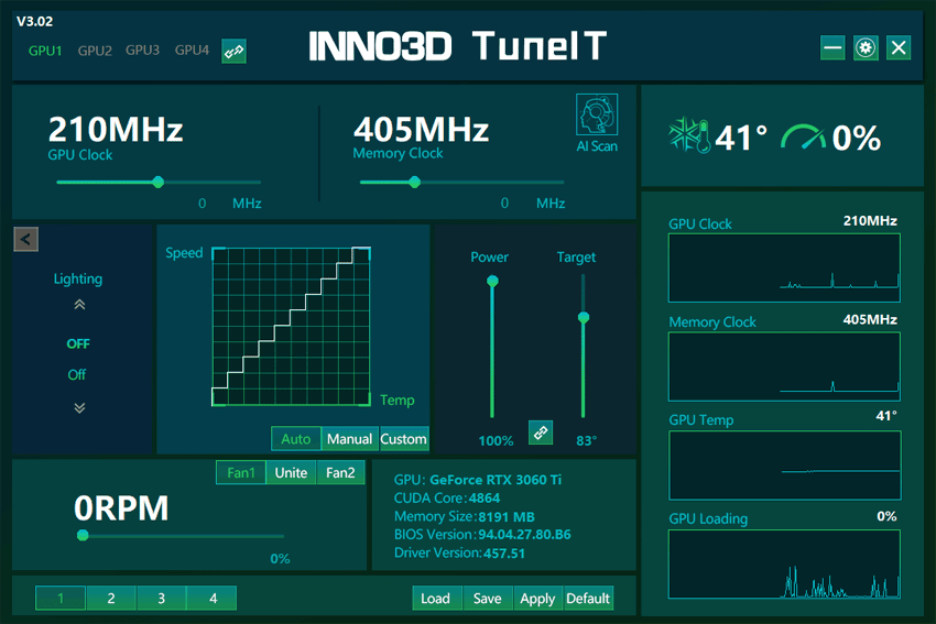 Inno3D TuneIT: hlavný panel