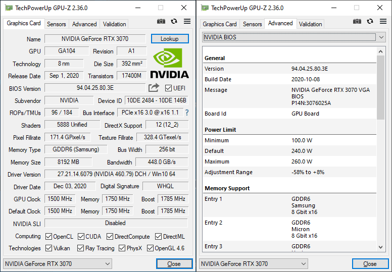 Inno3D RTX 3070 iCHILL X3 8G GPUZ