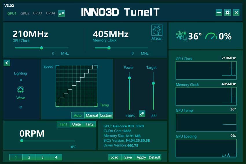 Inno3D TuneIT: hlavný panel