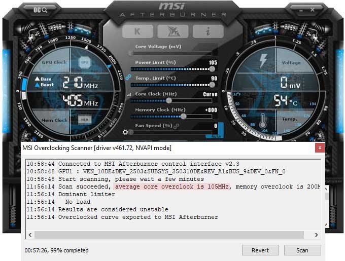 pretaktovanie Gainward RTX 3060 Ghost OC 12G; Afterburner
