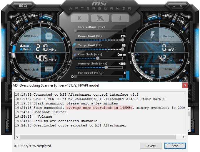Pretaktovanie Gigabyte RTX 3060 Gaming OC 12G; Afterburner