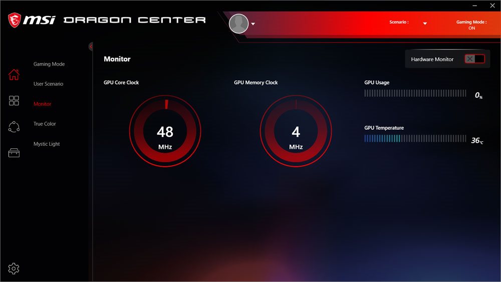 MSI Dragon Center: Hardware monitor