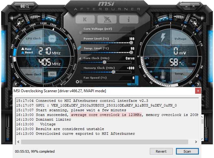 Pretaktovanie Gainward RTX 3060 Pegasus 12G; Afterburner