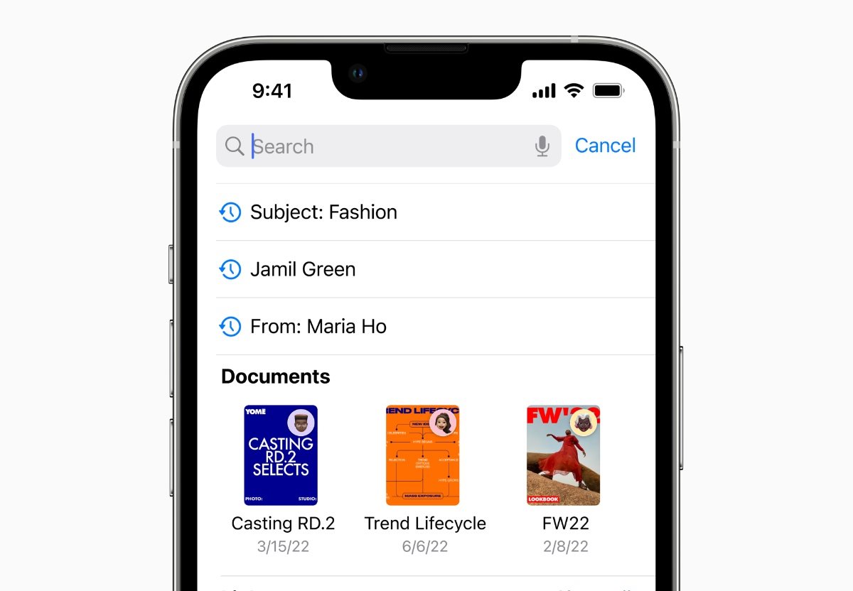 iOS 16, hľadanie v emaile