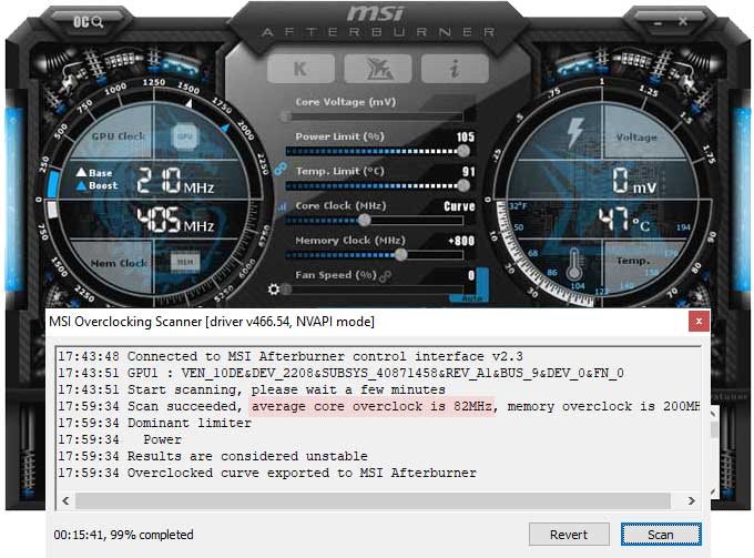 Pretaktovanie Gigabyte RTX 3080 Ti VISION OC 12G; Afterburner