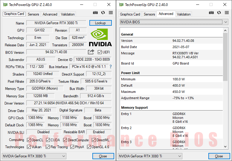 Asus STRIX LC RTX 3080 Ti O12G Gaming GPUZ; Q-mode