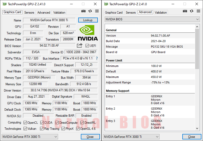 EVGA RTX 3080 Ti FTW3 ULTRA Gaming 12G GPUZ; Q-mode