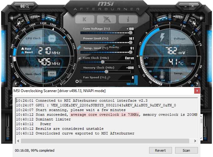 Pretaktovanie Asus TUF RTX 3080 Ti O12G Gaming; Afterburner