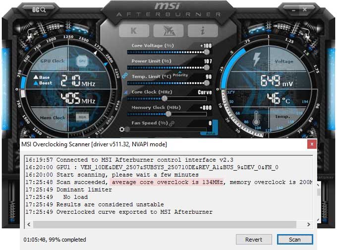 Pretaktovanie Gainward RTX 3050 GHOST OC 8G; Afterburner