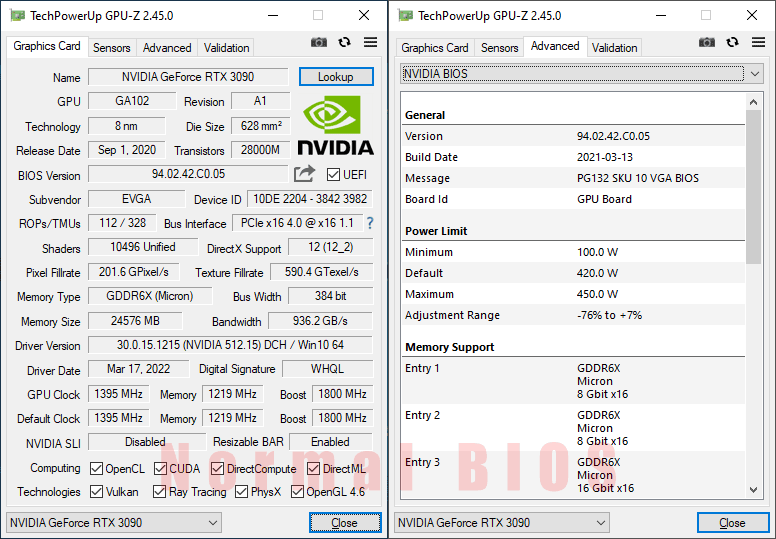 EVGA RTX 3090 FTW3 ULTRA Gaming 24G GPUZ; Q-mode