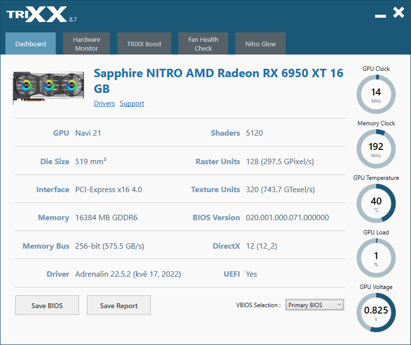 Sapphire NITRO+ RX 6950 XT 16G; TriXX – Dashboard