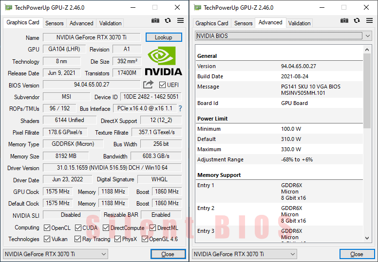 MSI RTX 3070 Ti SUPRIM X 8G GPUZ; Q-mode