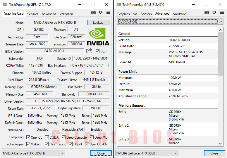 MSI RTX 3090 Ti GAMING X TRIO 24G GPUZ; Q-mode
