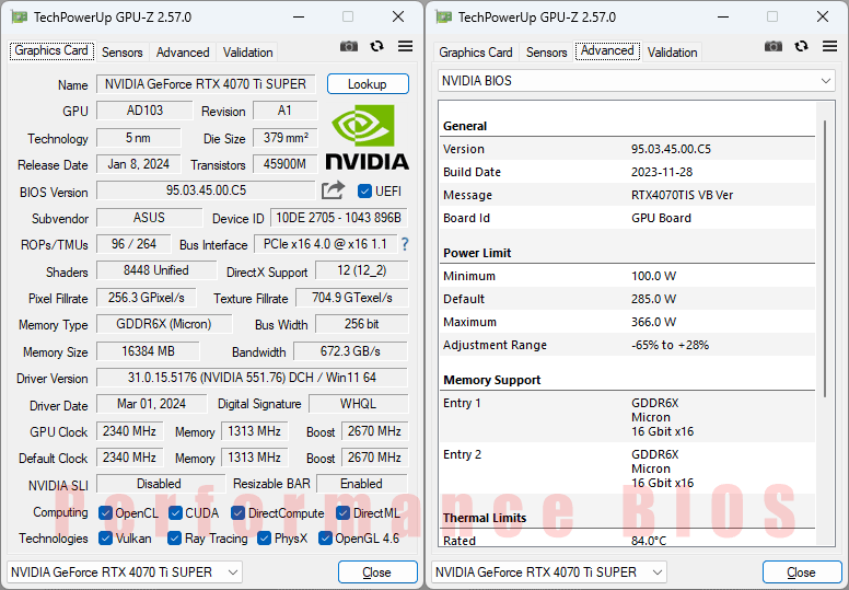 Asus STRIX RTX 4070 Ti Super O16G Gaming GPUZ; Q-mode