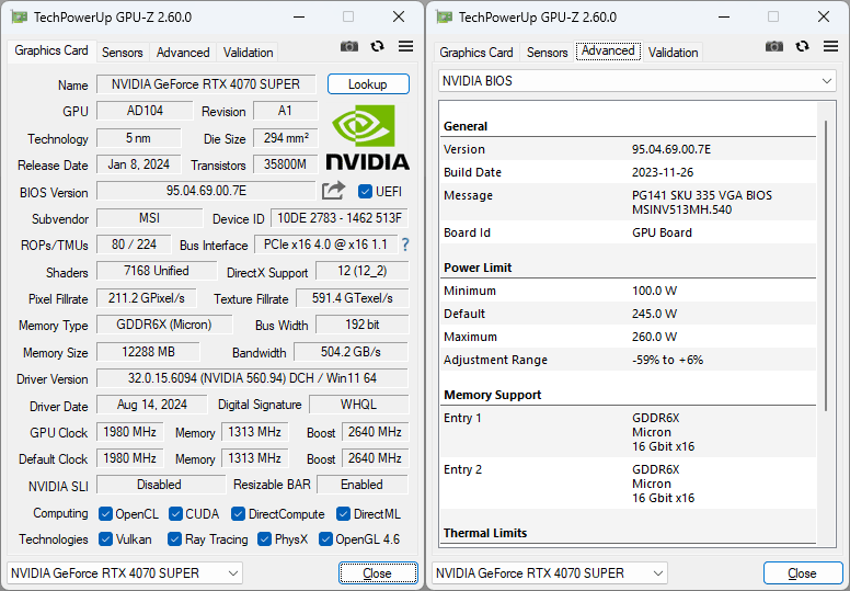 MSI RTX 4070 SUPER 12G GAMING X SLIM
