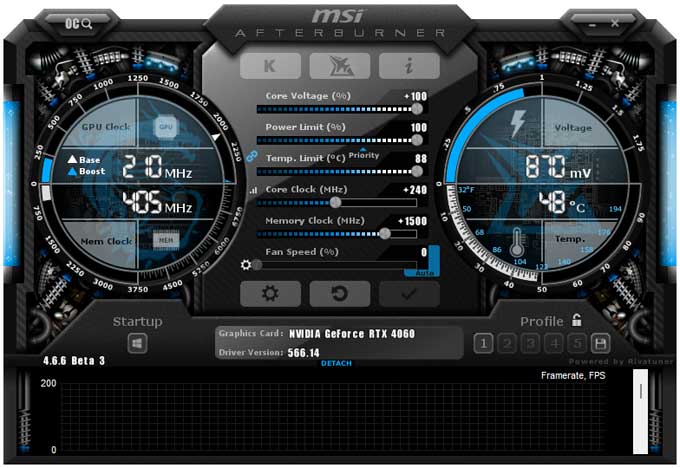 Pretaktovanie Inno3D RTX 4060 TWIN X2 8G; Afterburnerl