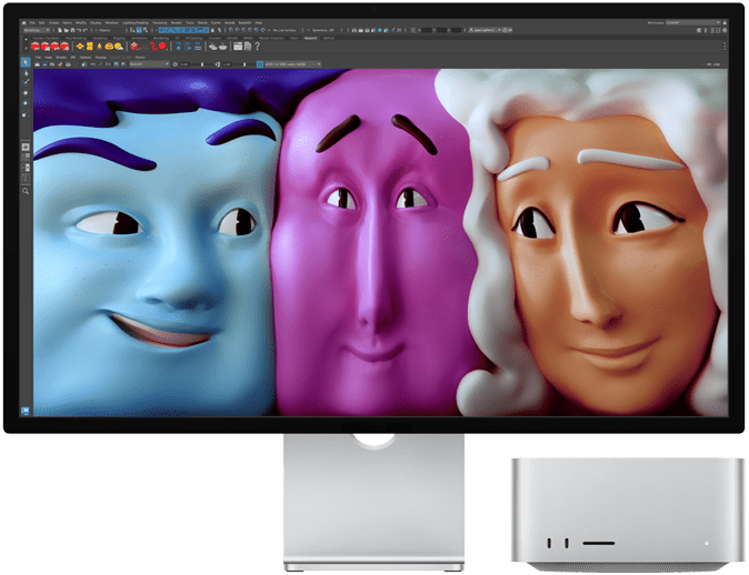 Pohled zepředu na Mac Studio se Studio Displayem