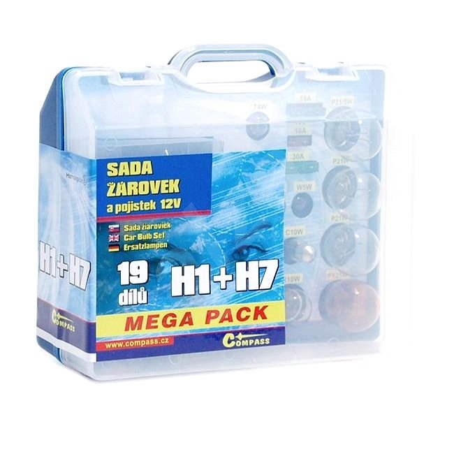COMPASS MEGA H1 + H7 + poistky, náhradná súprava, 12 V - Sada žiaroviek do auta
