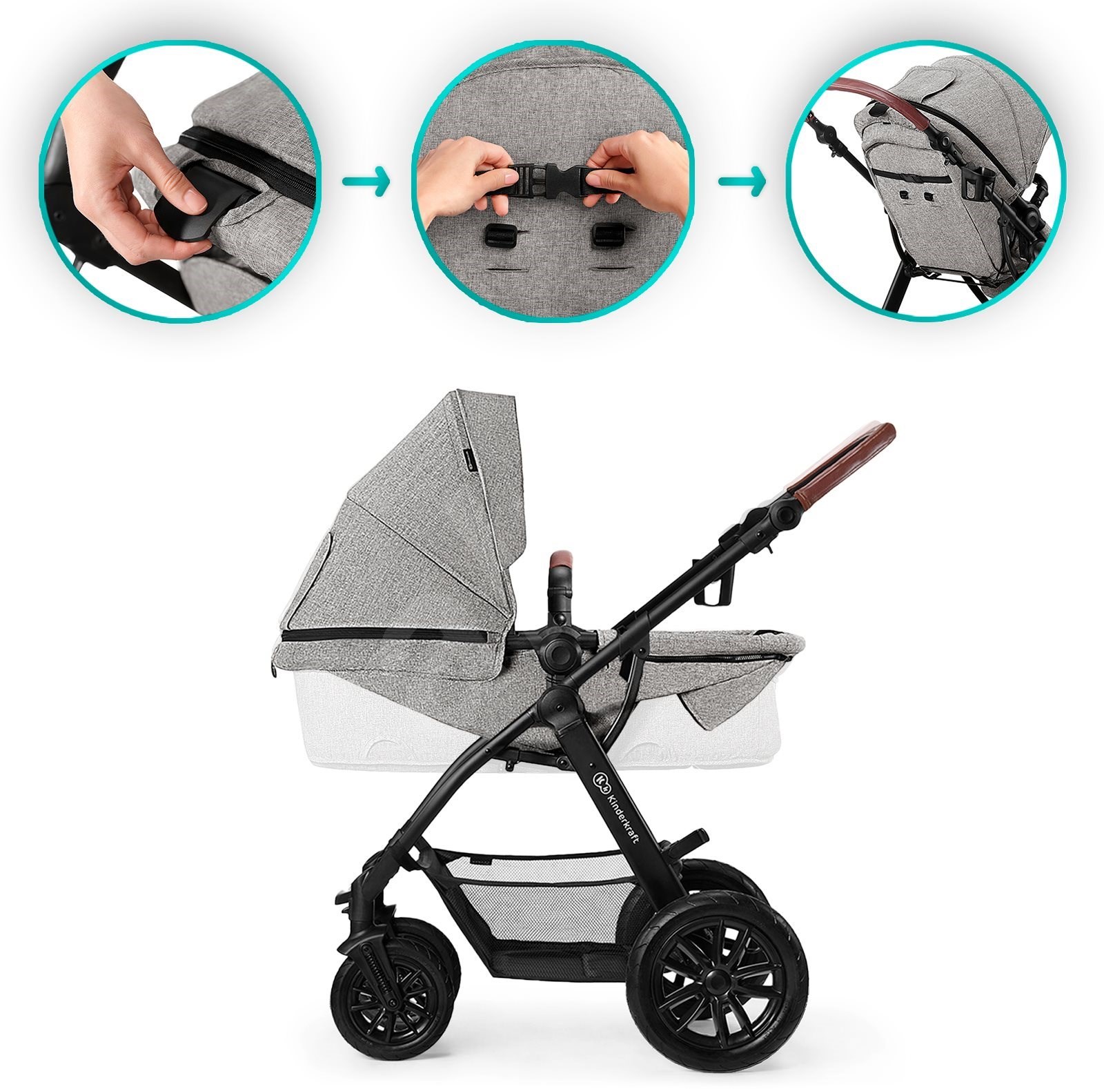 Kinderkraft PRIME 2 Poussette 3 en 1, avec siège auto MINK PRO i-Size, Dès la naissance jusqu'à 25 kg, Imperméable avec filtre UPF50 , Roues et châssis amortis, Beige