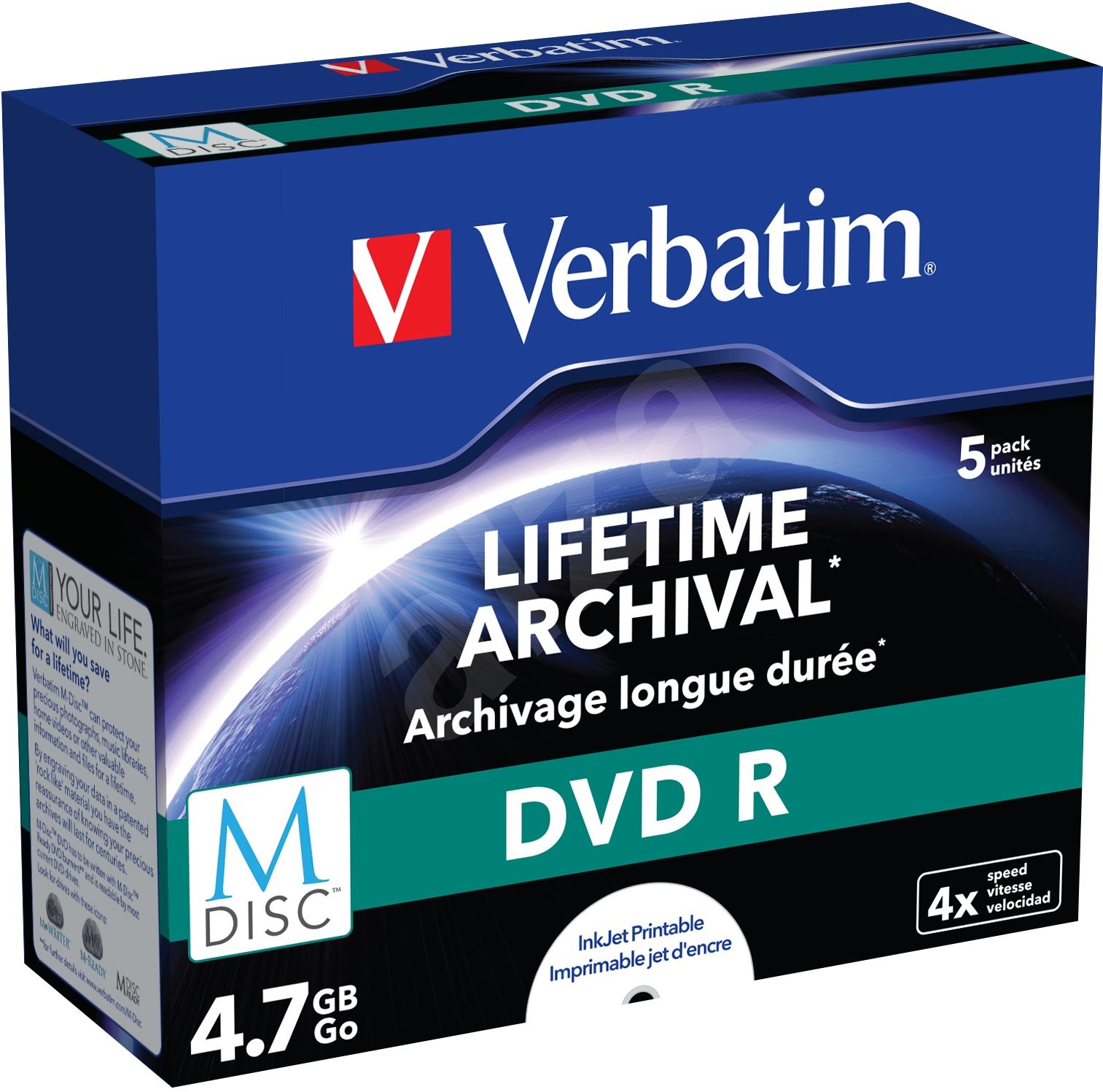 VERBATIM MDISC DVD R 4× 4,7 GB Inkjet Printable 5 pck/BAL Médium