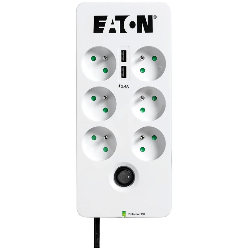EATON Protection Box 6 USB FR, 6 výstupov, zaťaženie 10 A, 2× USB port - Prepäťová ochrana