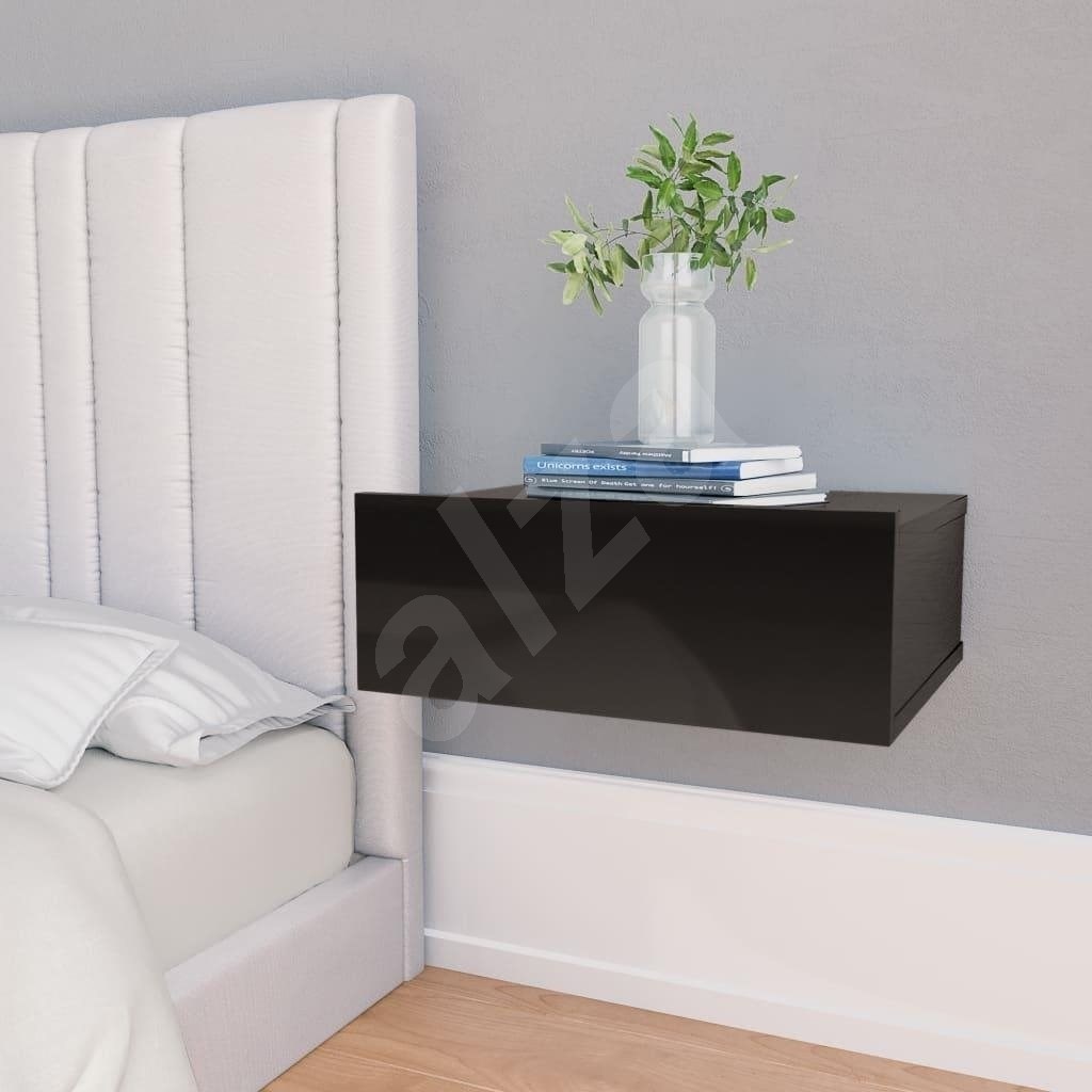 Nástenné nočné stolíky 2 ks lesklé čierne 40 × 30 × 15 cm drevotrieska ...